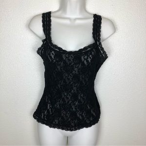Vintage Hanky Panky Rose Lace Shell Tank Top, Camisole, Black